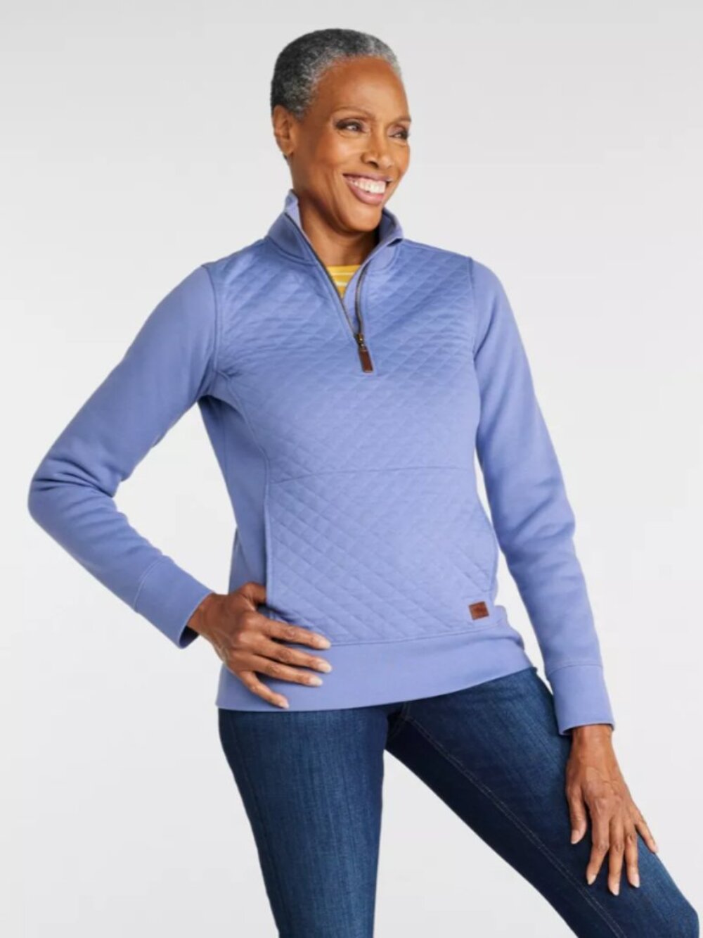 LL Bean Quilted Quarter Zip Pullover Sweatshirt Preppy Coastal Blue - Medium